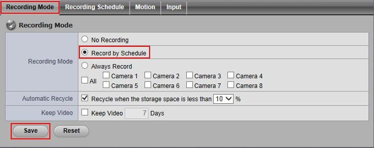 NUUO NS1080 Schedule Setup