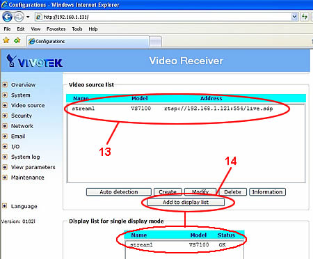 Video Decoder Setup - Video Dislplay List