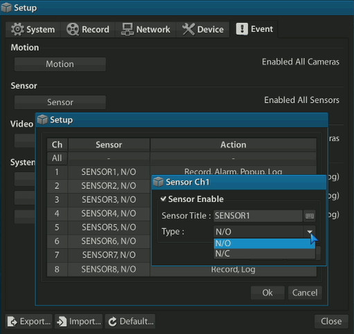 CCTV DVR Alarm Input NO NC Setting