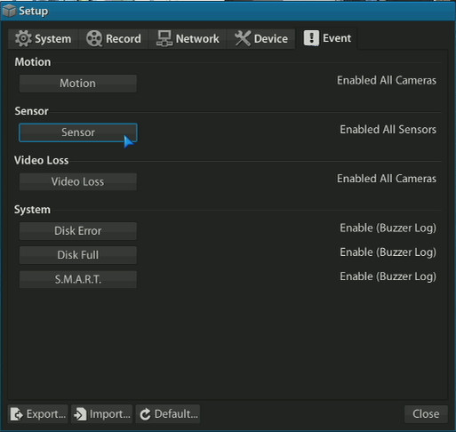 DVR Alarm Input Configuration