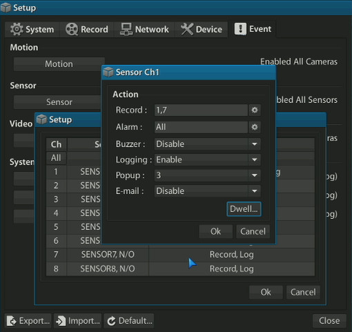 DVR Alarm Input Settings