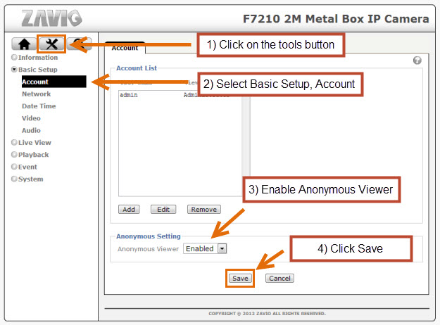 Embed IP camera in web page setup